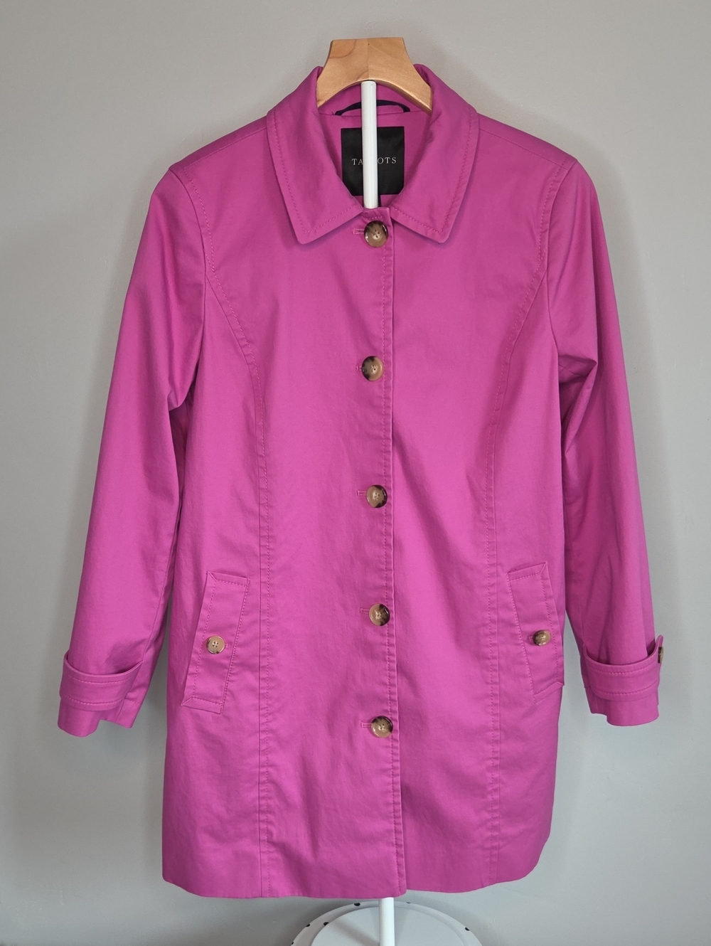 Talbots Contrast Detail All-Weather Mac Jacket Pink Fuchsia Size Medium